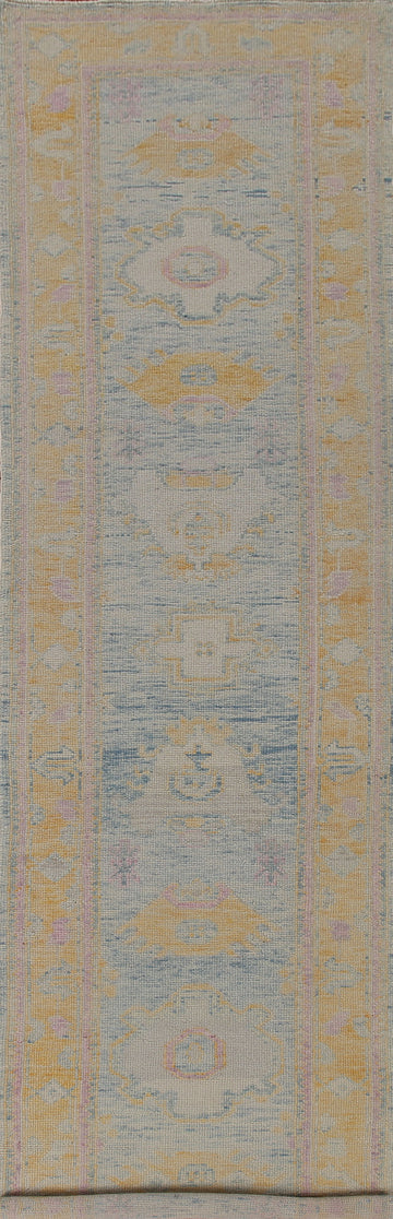 Vegetable Dye Oushak Turkish Runner Rug 3x14
