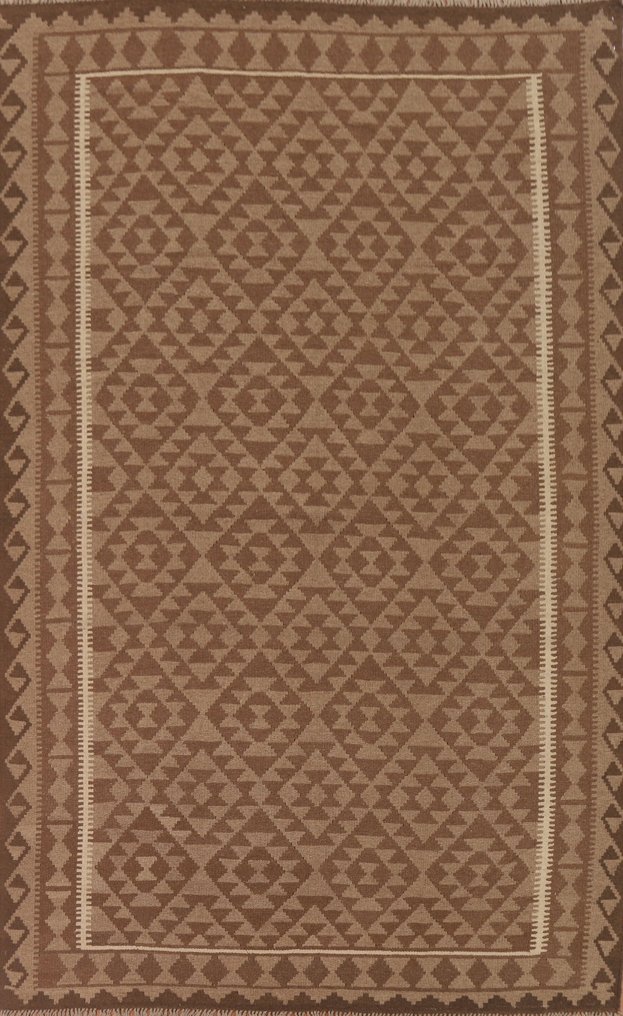 Brown Kilim Reversible Wool Area Rug 7x9