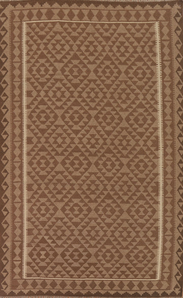 Brown Kilim Reversible Wool Area Rug 7x9