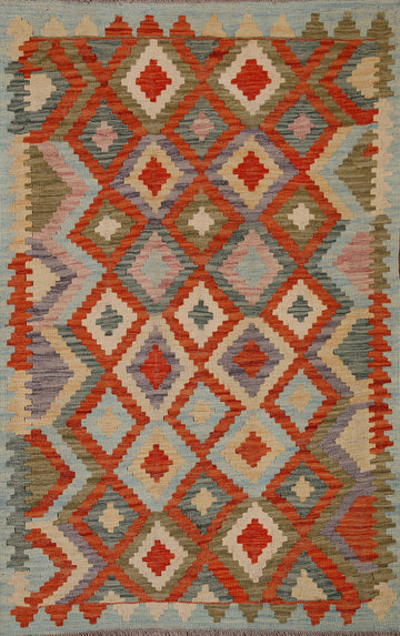 Hand-Woven Wool Kilim Oriental Area Rug 3x5