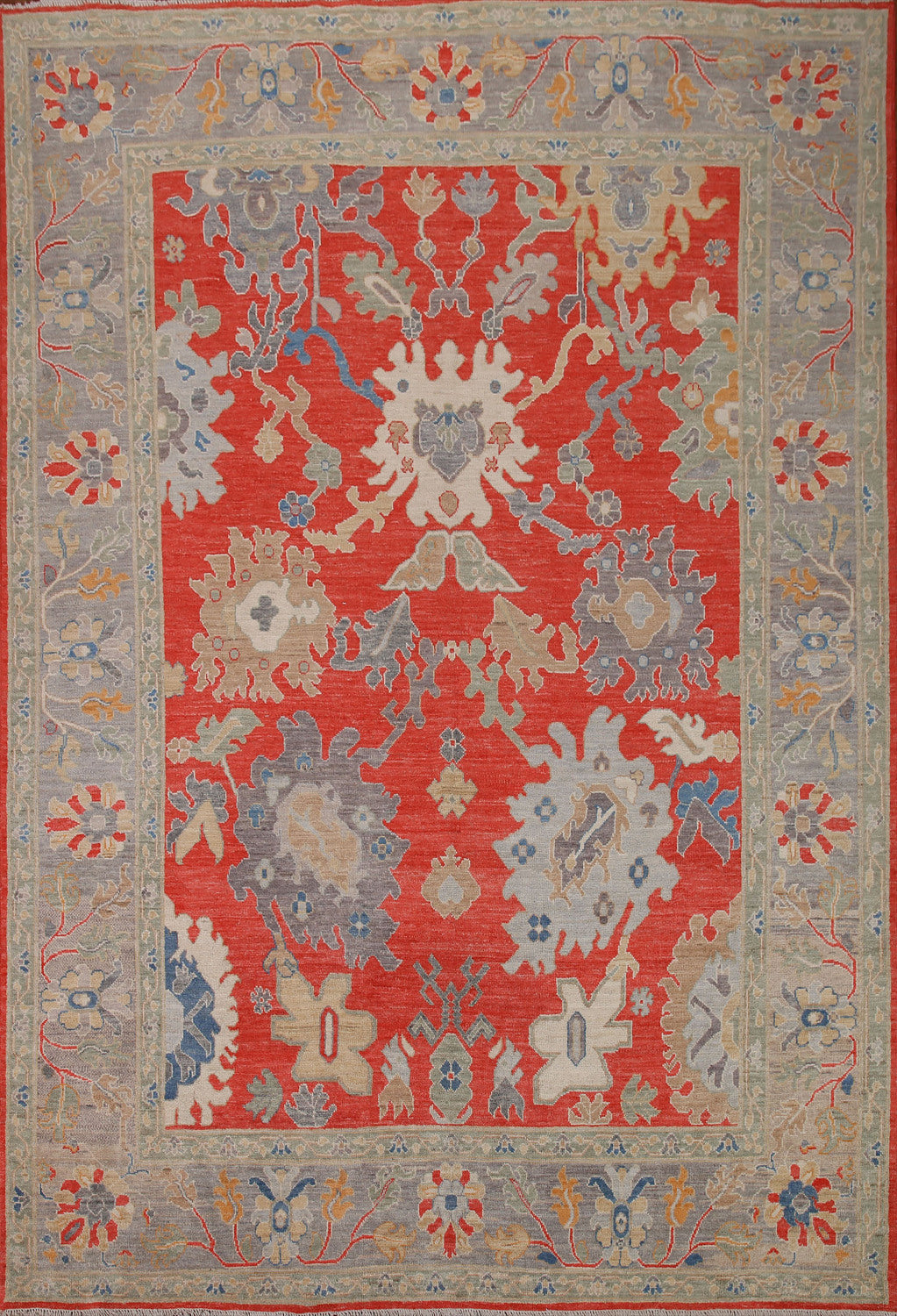 Red Floral Oushak Vegetable Dye Area Rug 8x10