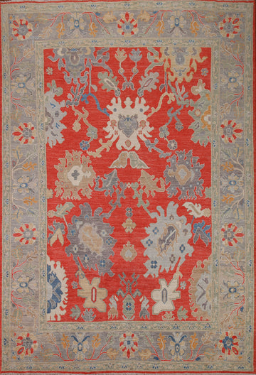 Red Floral Oushak Vegetable Dye Area Rug 8x10