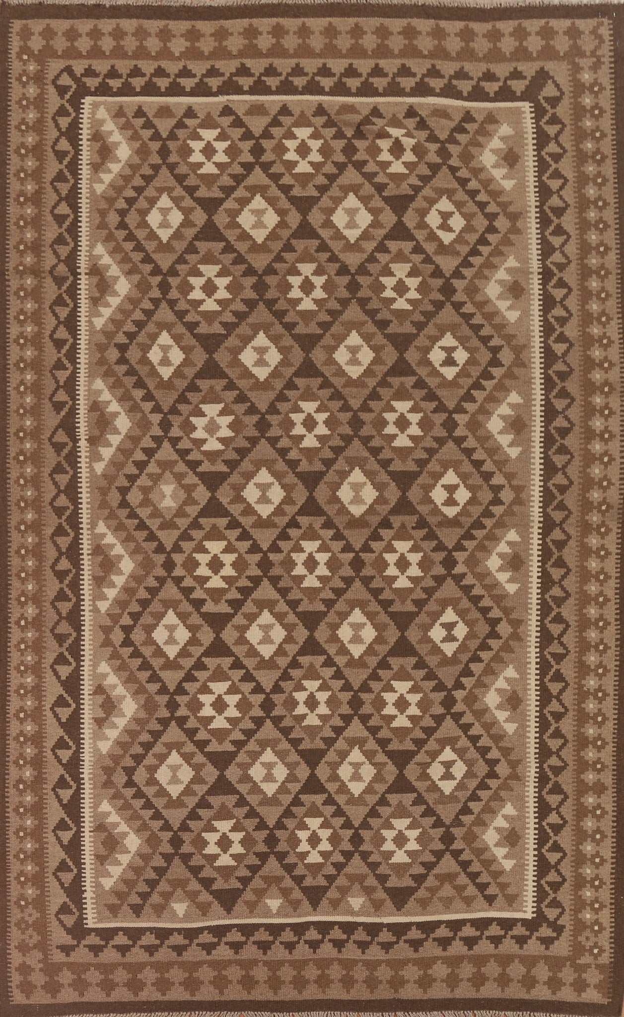 Brown Wool Kilim Oriental Area Rug 7x10