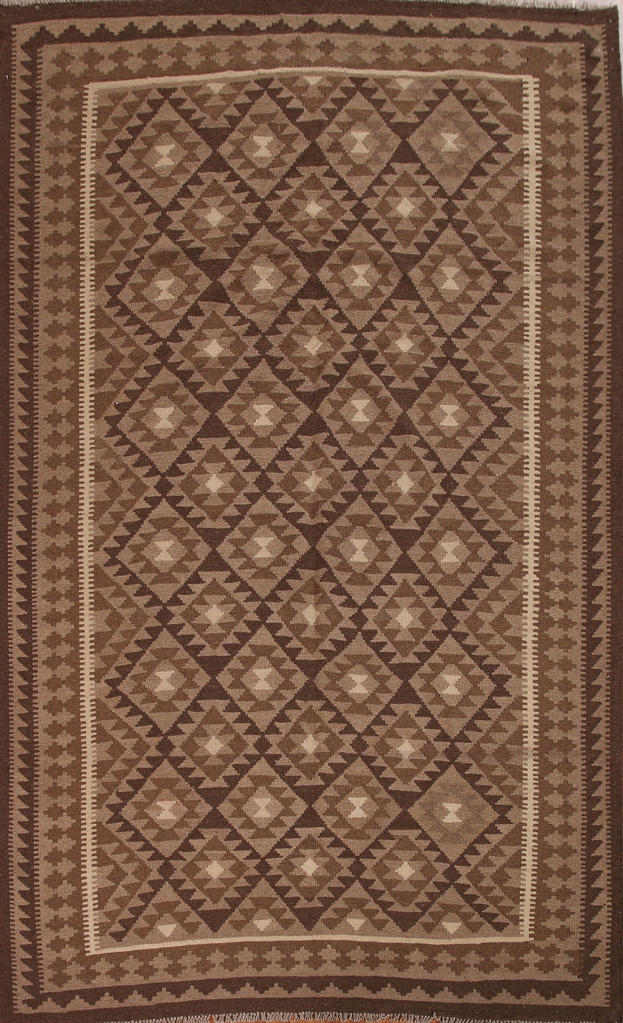 Brown Wool Kilim Area Rug 7x10