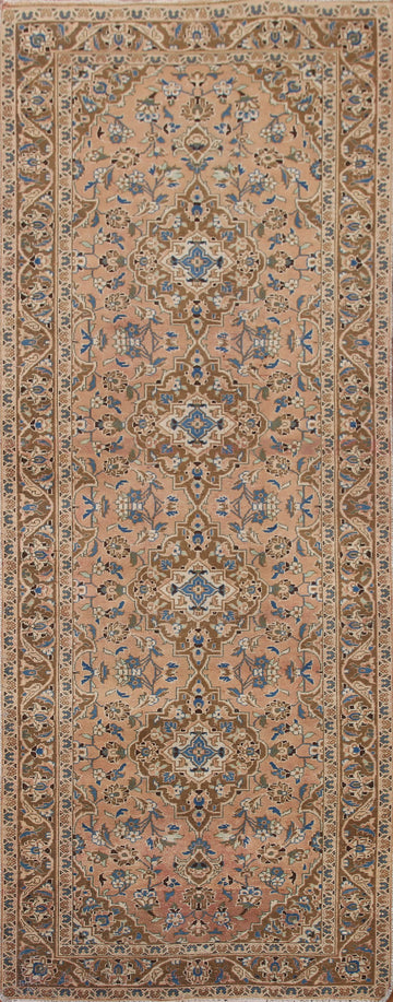 Distressed Floral Kashan Persian Runner Rug 3x9