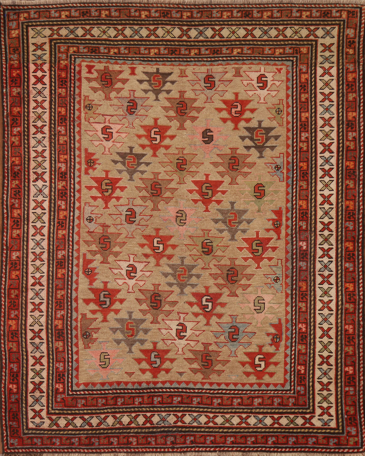 Pre-1900 Antique Vegetable Dye Kazak Oriental Area Rug 4x5