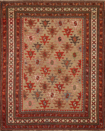 Pre-1900 Antique Vegetable Dye Kazak Oriental Area Rug 4x5