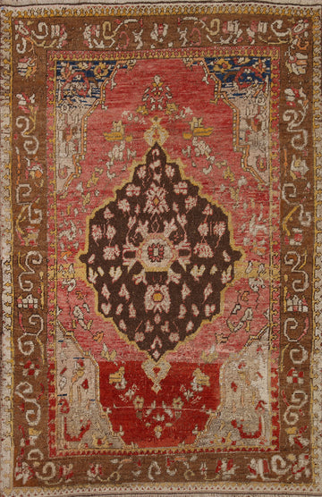 Pre-1900 Antique Vegetable Dye Oushak Turkish Area Rug 4x6