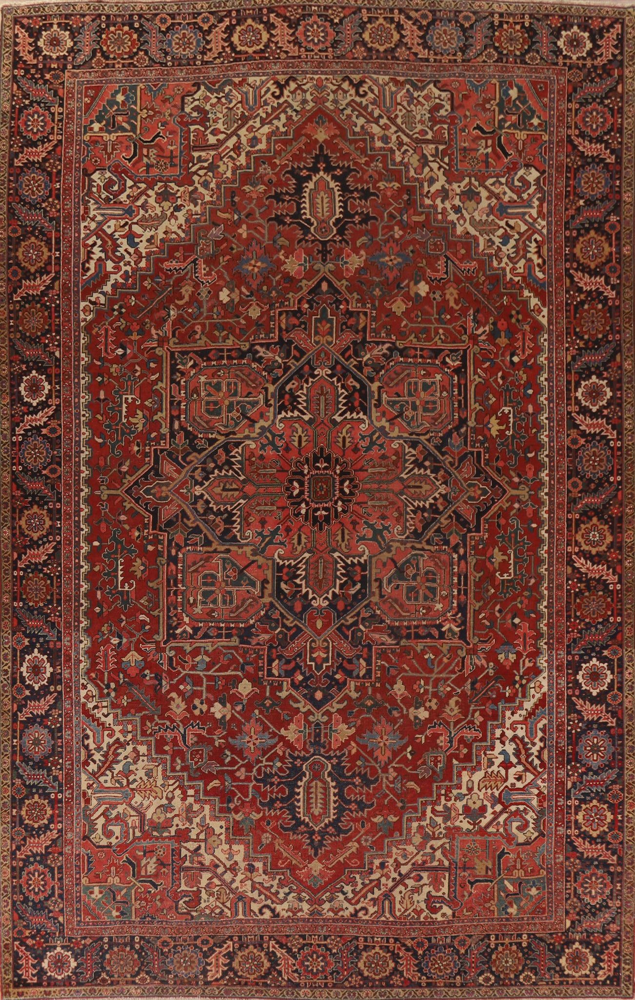 Pre-1900 Antique Vegetable Dye Heriz Serapi Persian Rug 11x14