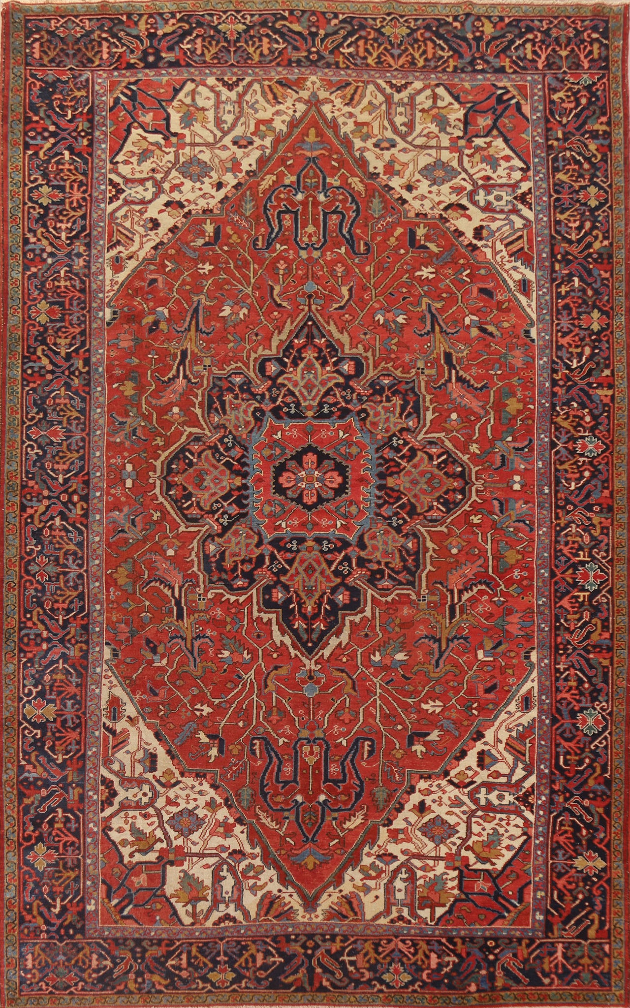 Pre-1900 Antique Vegetable Dye Heriz Serapi Persian Rug 9x14