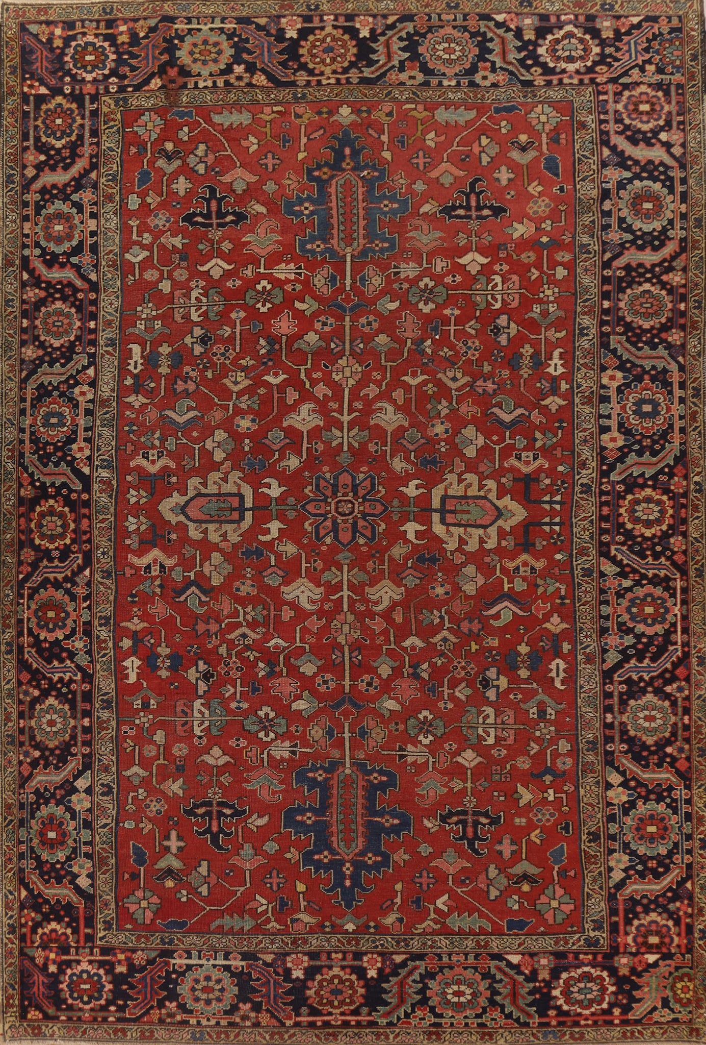 Pre-1900 Antique Vegetable Dye Heriz Serapi Persian Area Rug 10x13