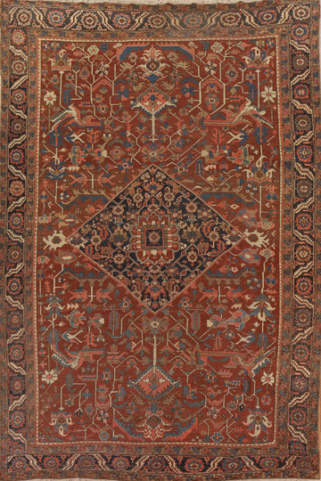 Pre-1900 Antique Vegetable Dye Heriz Serapi Persian Area Rug 10x12