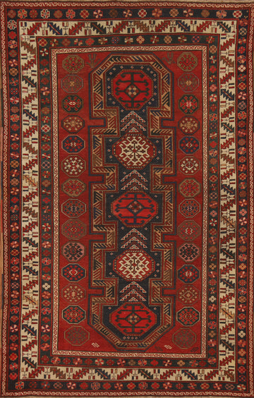 Pre-1900 Antique Vegetable Dye Kazak Oriental Area Rug 5x7