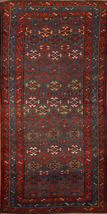 Pre-1900 Antique Vegetable Dye Kazak Oriental Rug 4x8