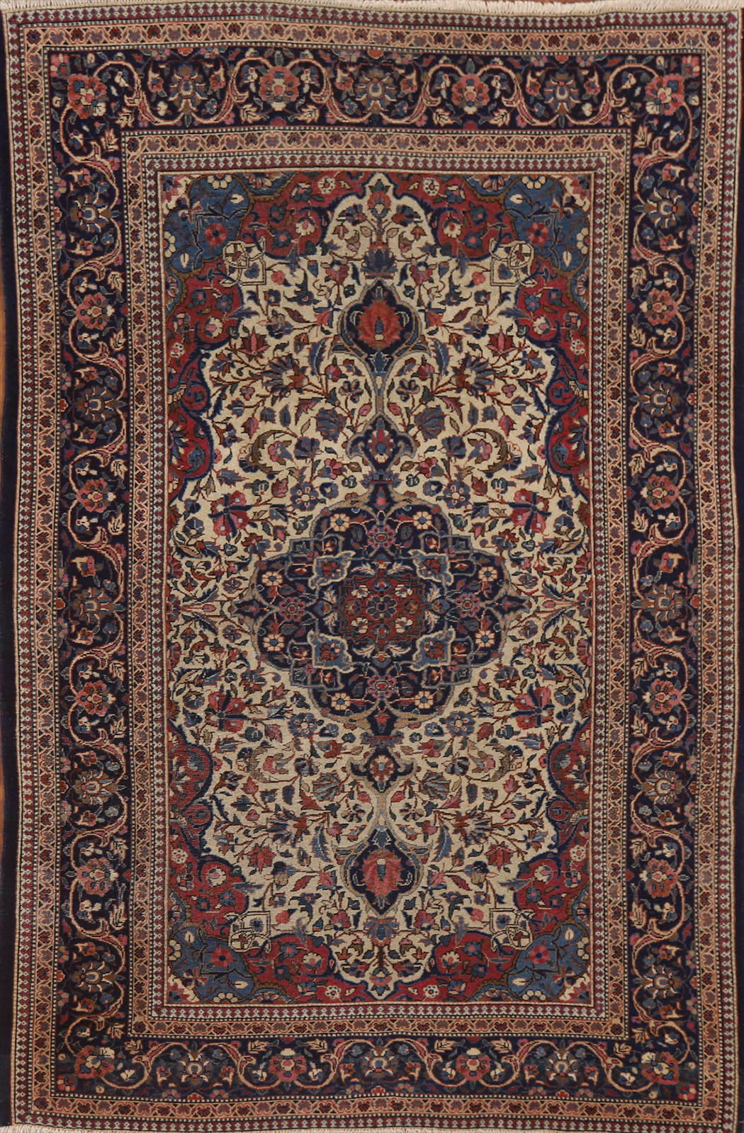 Pre-1900 Antique Vegetable Dye Kashan Mohtasham Persian Rug 3x5