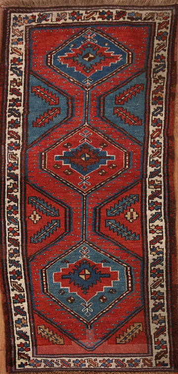 Pre-1900 Antique Vegetable Dye Kazak Runner Rug 3x7