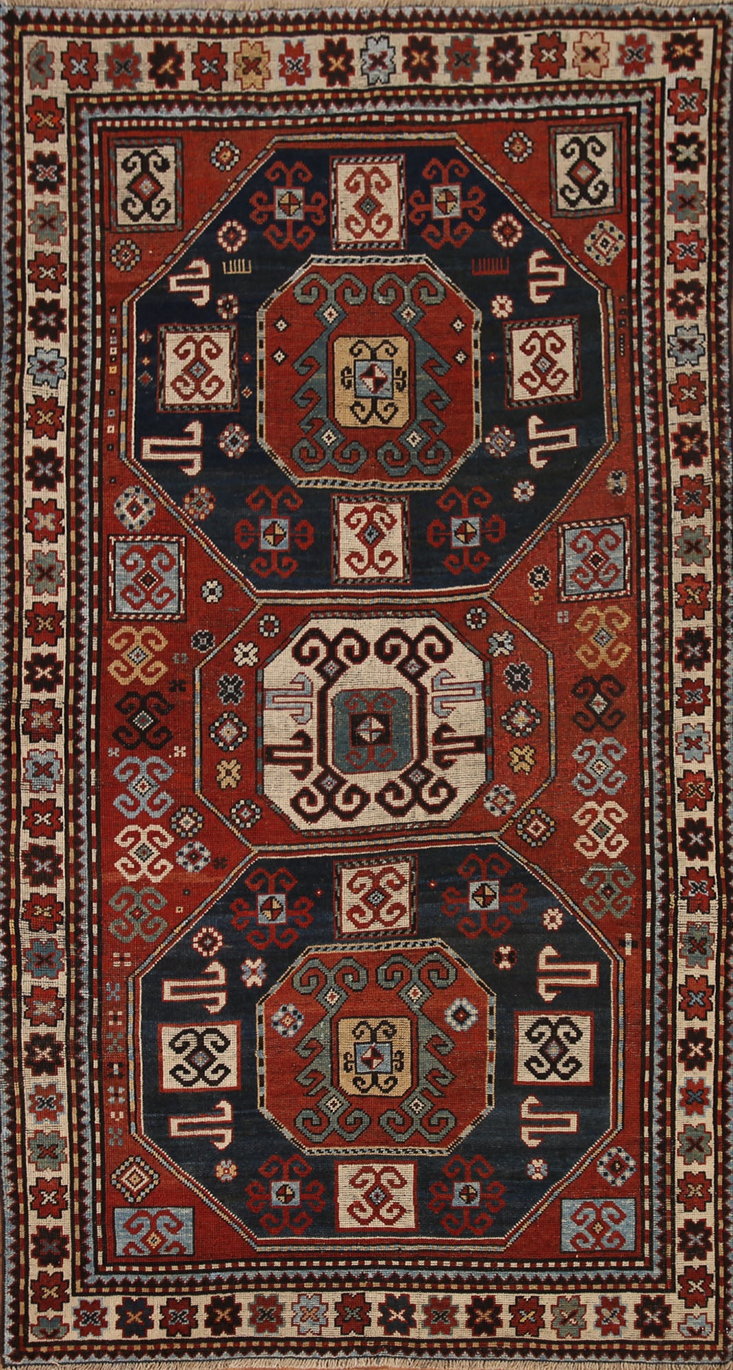 Pre-1900 Antique Vegetable Dye Kazak Oriental Area Rug 4x8