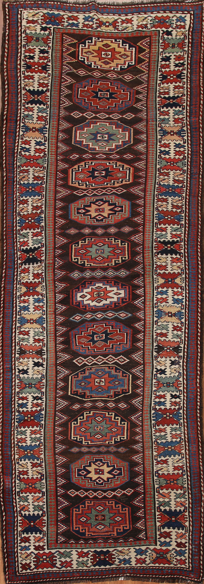 Pre-1900 Antique Vegetable Dye Kazak Wool Runner Rug 4x12