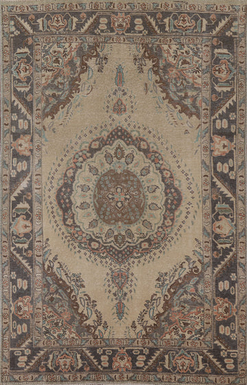 Distressed Wool Tabriz Persian Area Rug 6x9