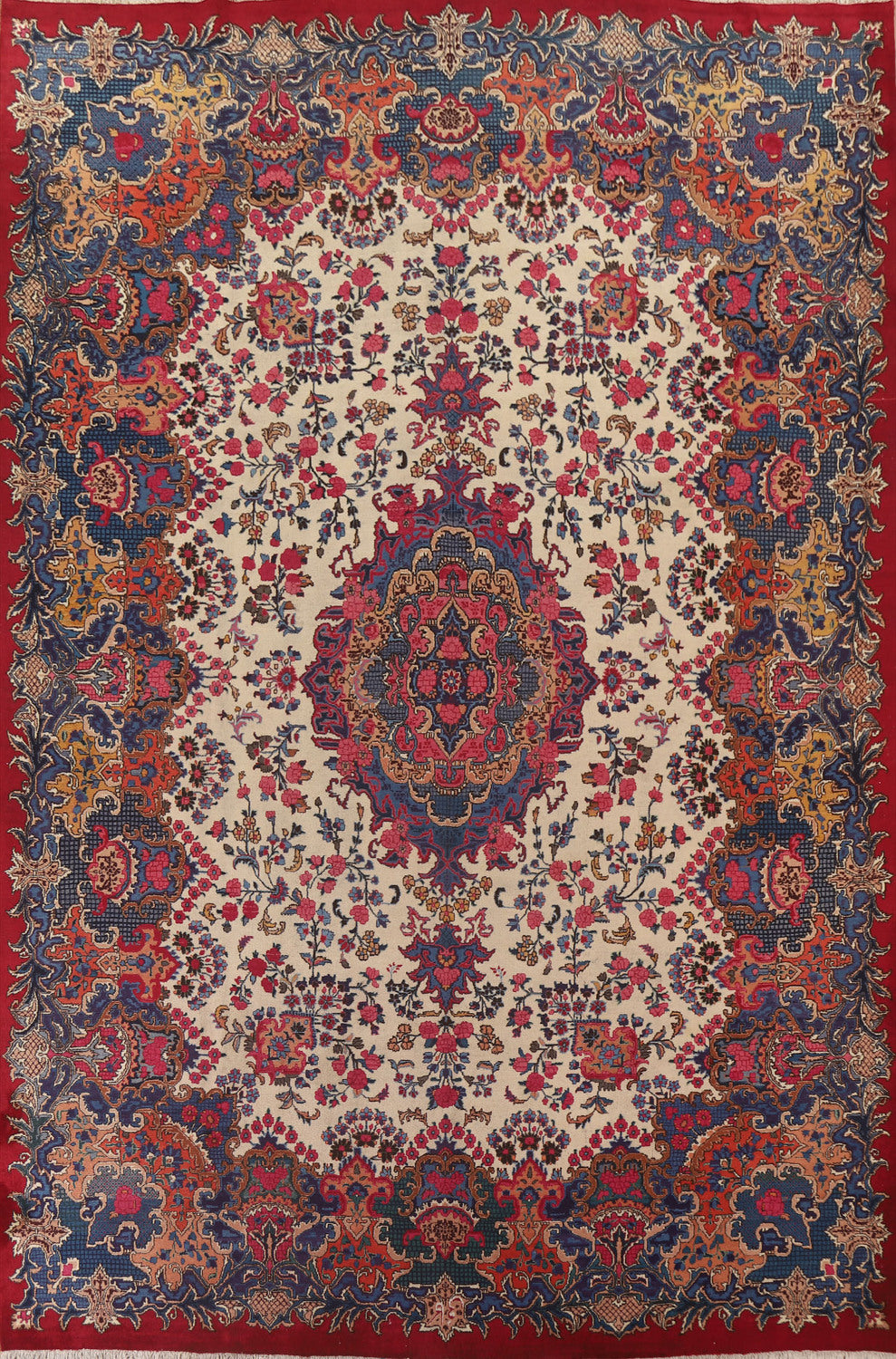 Floral Ivory Mashad Persian Area Rug 10x13