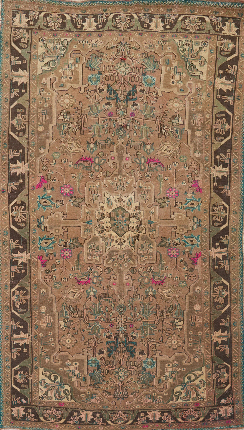 Vintage Geometric Tabriz Persian Area Rug 5x9
