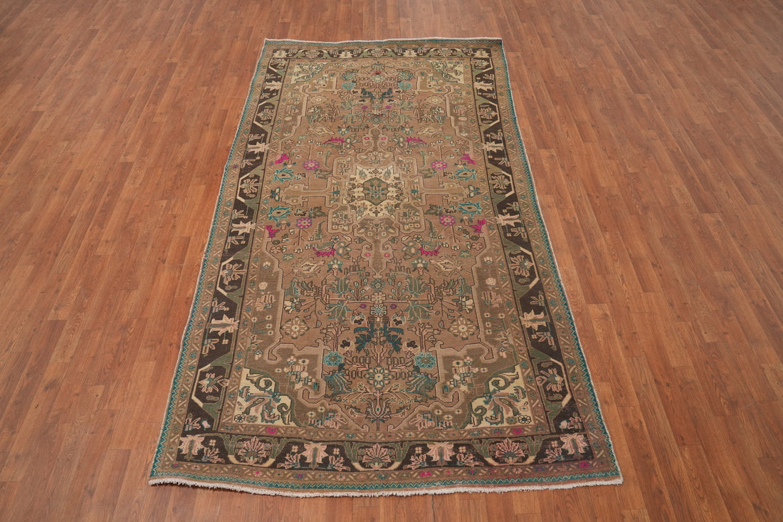 Vintage Geometric Tabriz Persian Area Rug 5x9