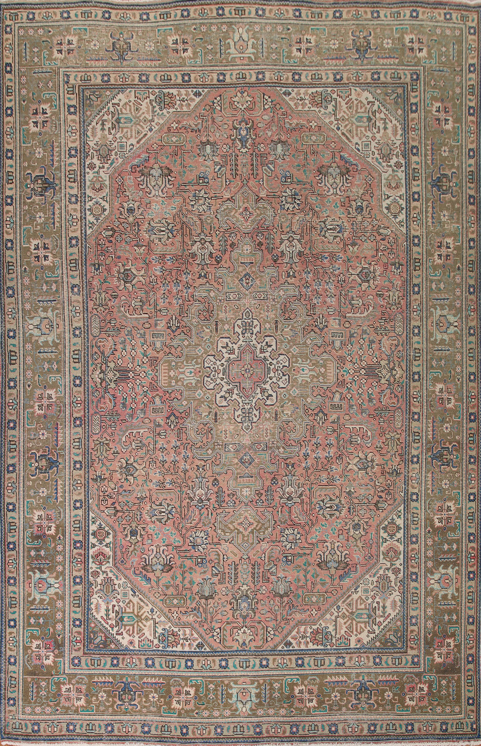 Pink Geometric Tabriz Persian Area Rug 10x13