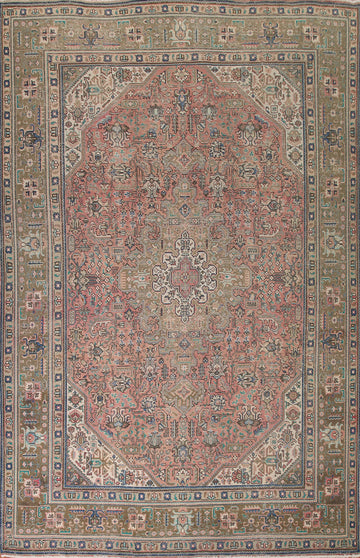 Pink Geometric Tabriz Persian Area Rug 10x13
