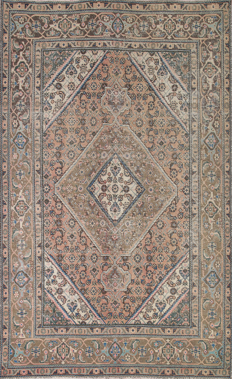 Distressed Geometric Tabriz Persian Area Rug 6x9