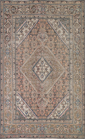Distressed Geometric Tabriz Persian Area Rug 6x9