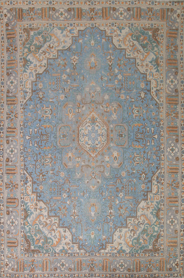 Blue Geometric Tabriz Persian Area Rug 10x13