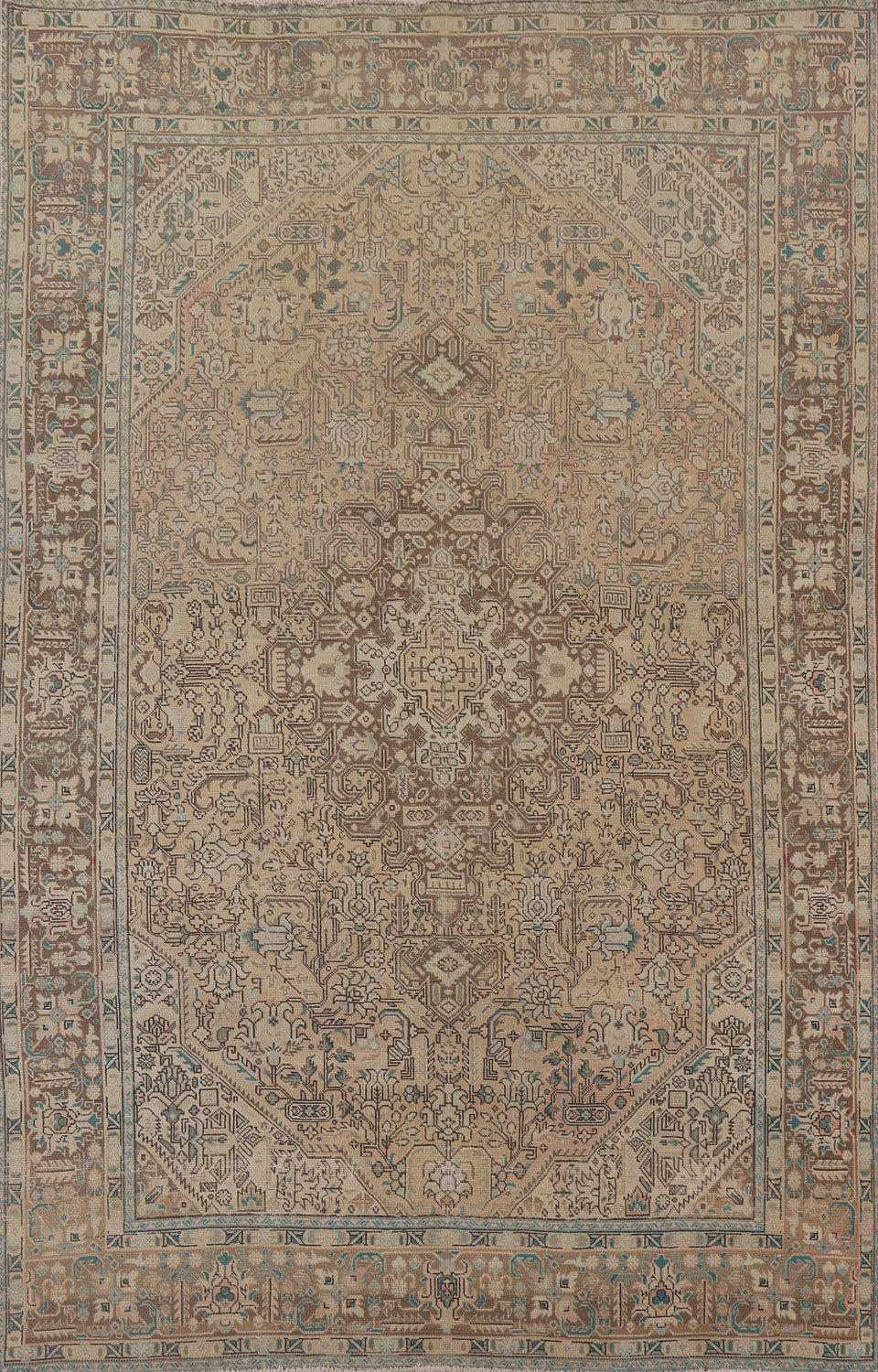 Geometric Tabriz Distressed Persian Rug 7x9