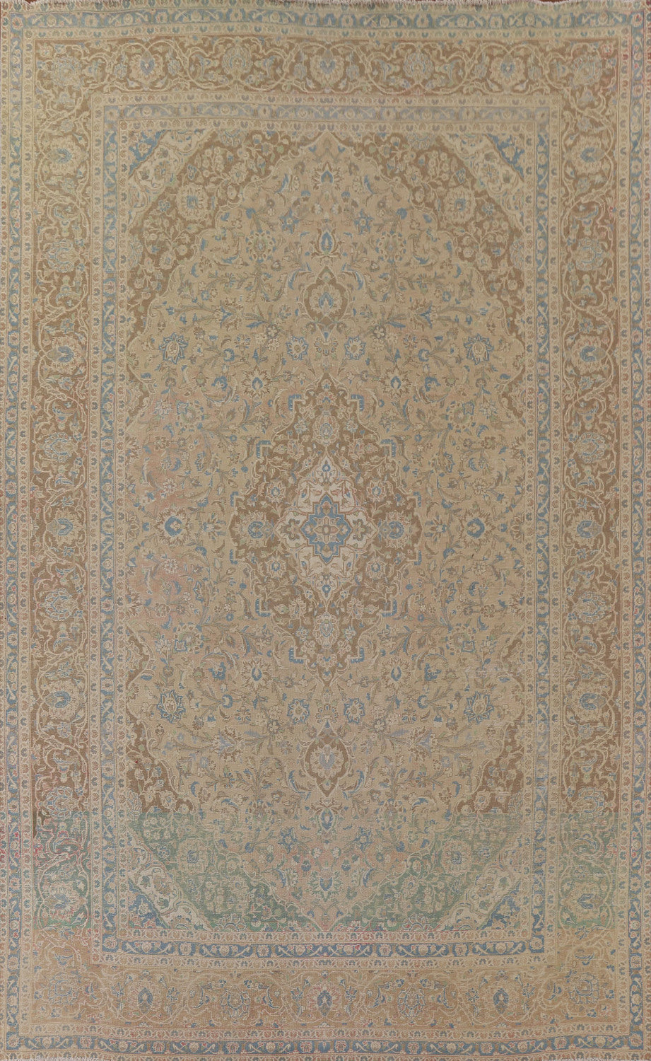 Muted Distressed Kashan Persian Area Rug 9x13