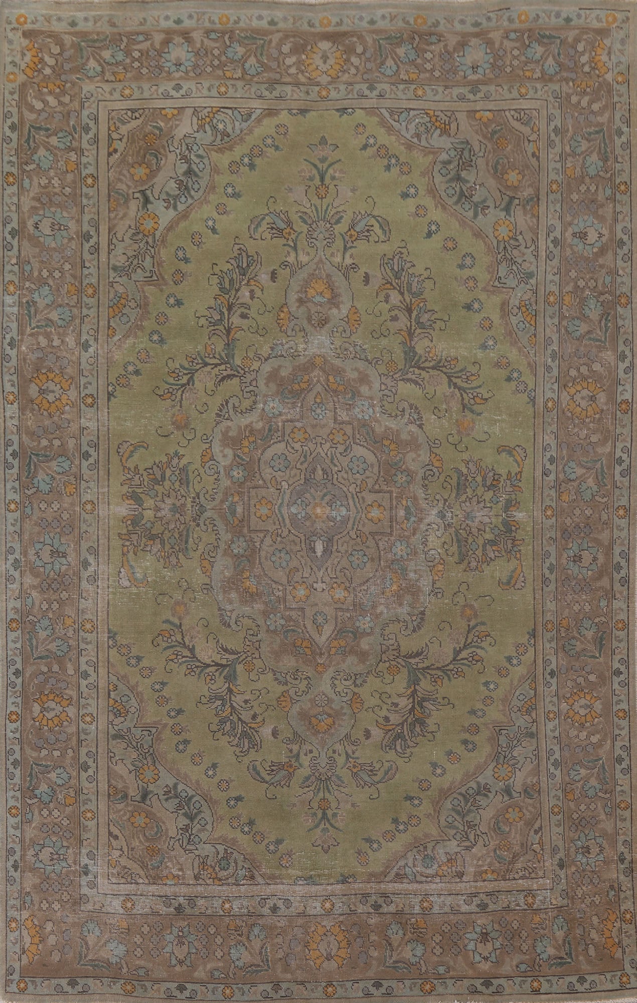 Green Distressed Tabriz Persian Area Rug 7x10