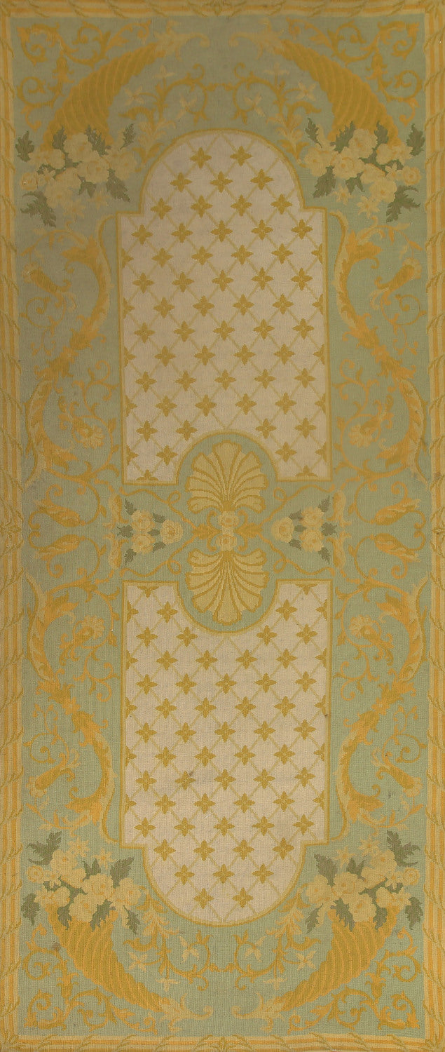 Vegetable Dye Savonnerie Vintage Runner Rug 4x10