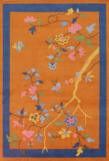Orange Art Deco Wool & Silk Area Rug 8x10