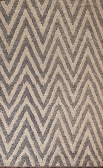 Geometric Moroccan Shaggy Wool Area Rug 6x8