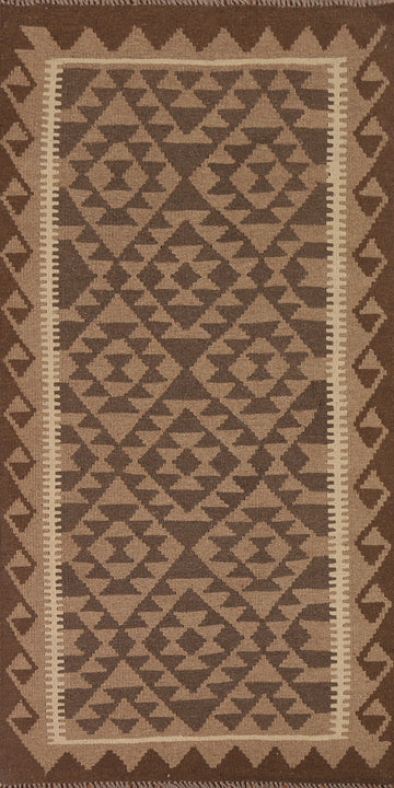 Brown Kilim Reversible Wool Area Rug 4x7