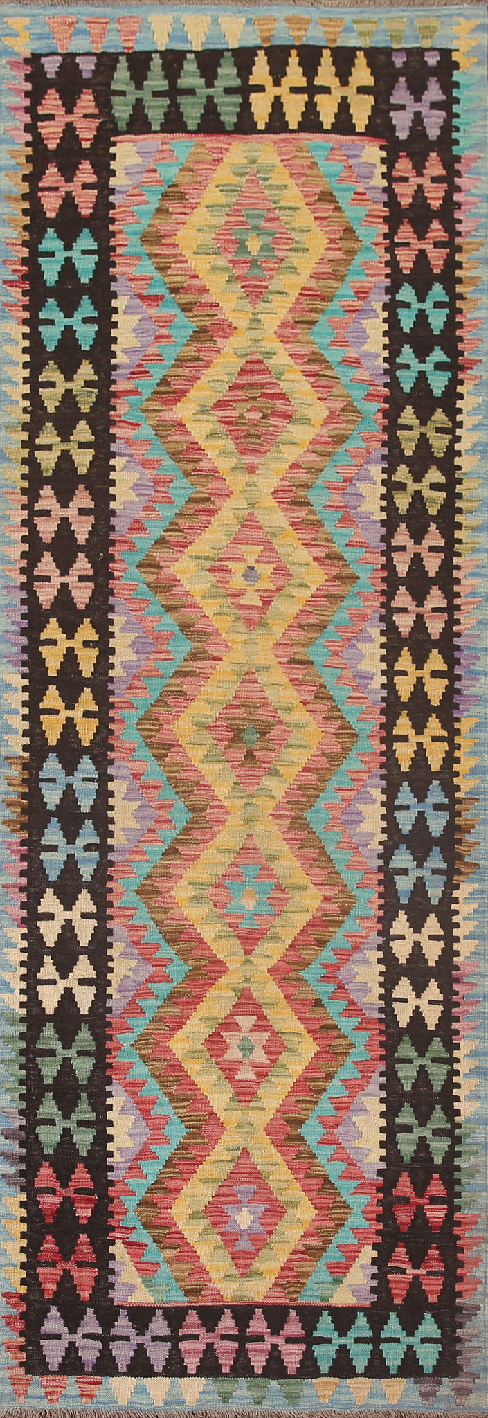 Reversible Wool Kilim Oriental Runner Rug 3x10