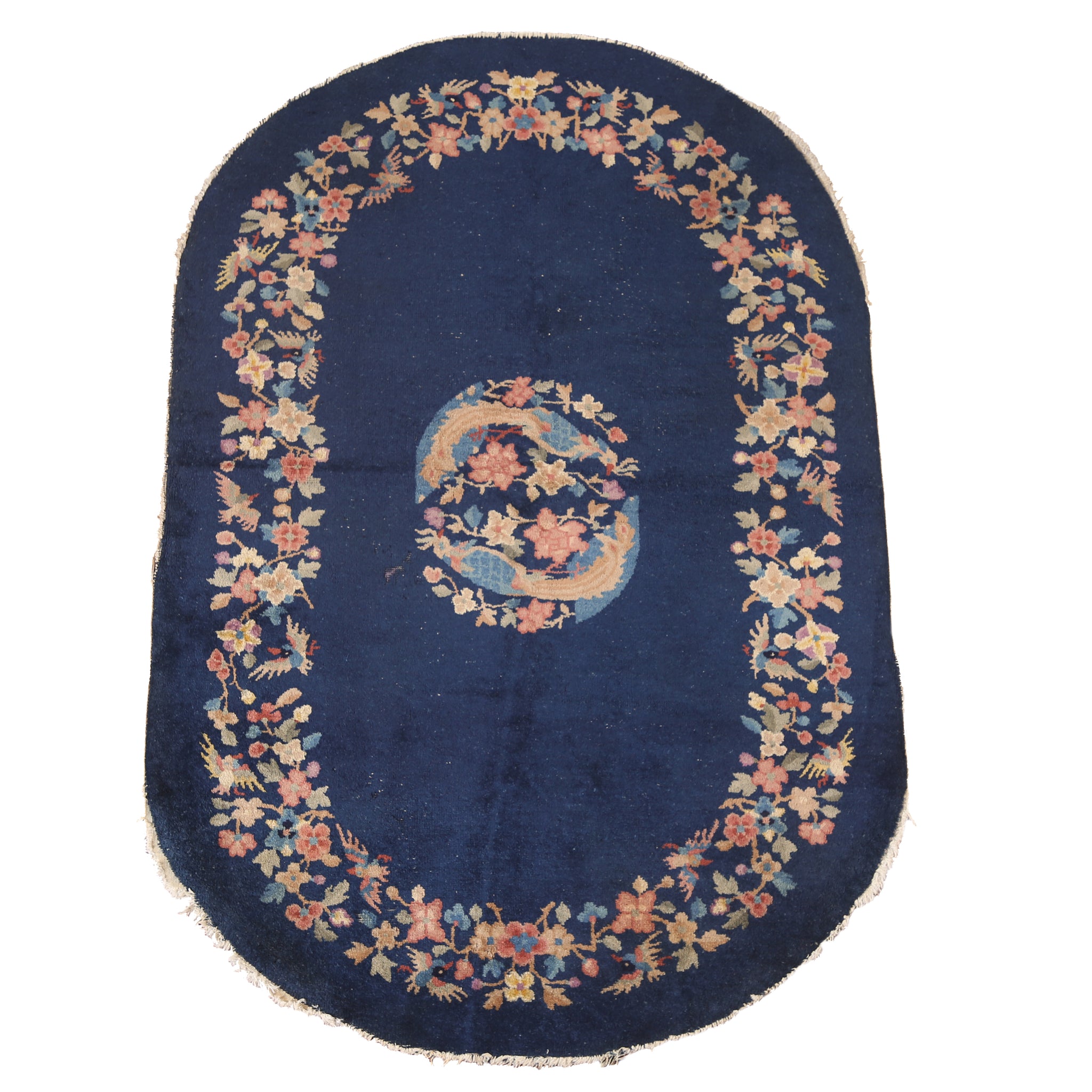 Navy Blue Art Deco Nichols Oval Vegetable Dye Area Rug 4x6