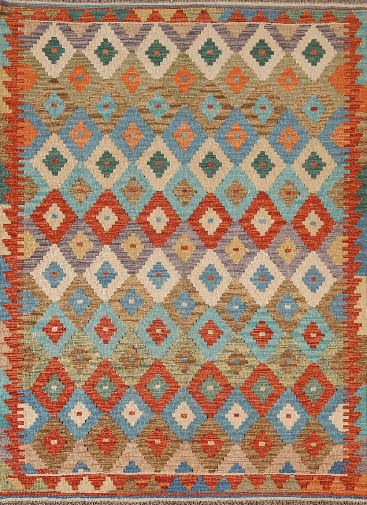 Geometric Kilim Wool Area Rug 5x7