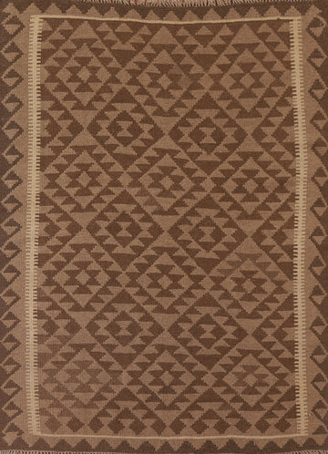 Brown Kilim Reversible Wool Area Rug 5x6