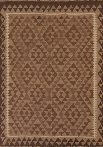 Reversible Kilim Brown Wool Area Rug 5x7