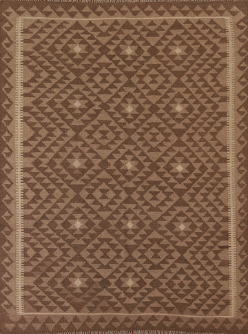 Brown Kilim Reversible Wool Area Rug 5x7