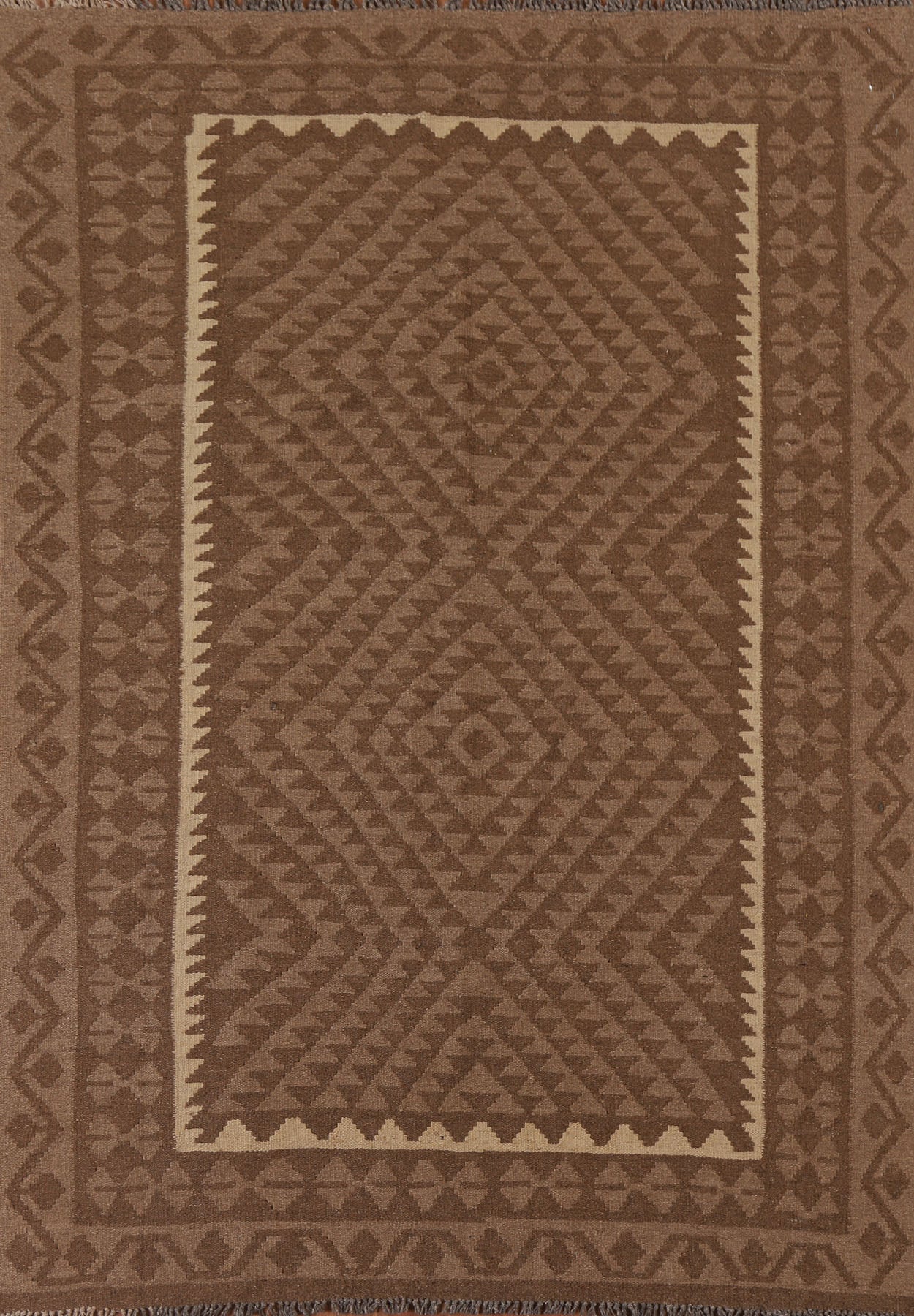 Brown Kilim Reversible Wool Area Rug 5x7