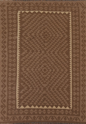 Brown Kilim Reversible Wool Area Rug 5x7