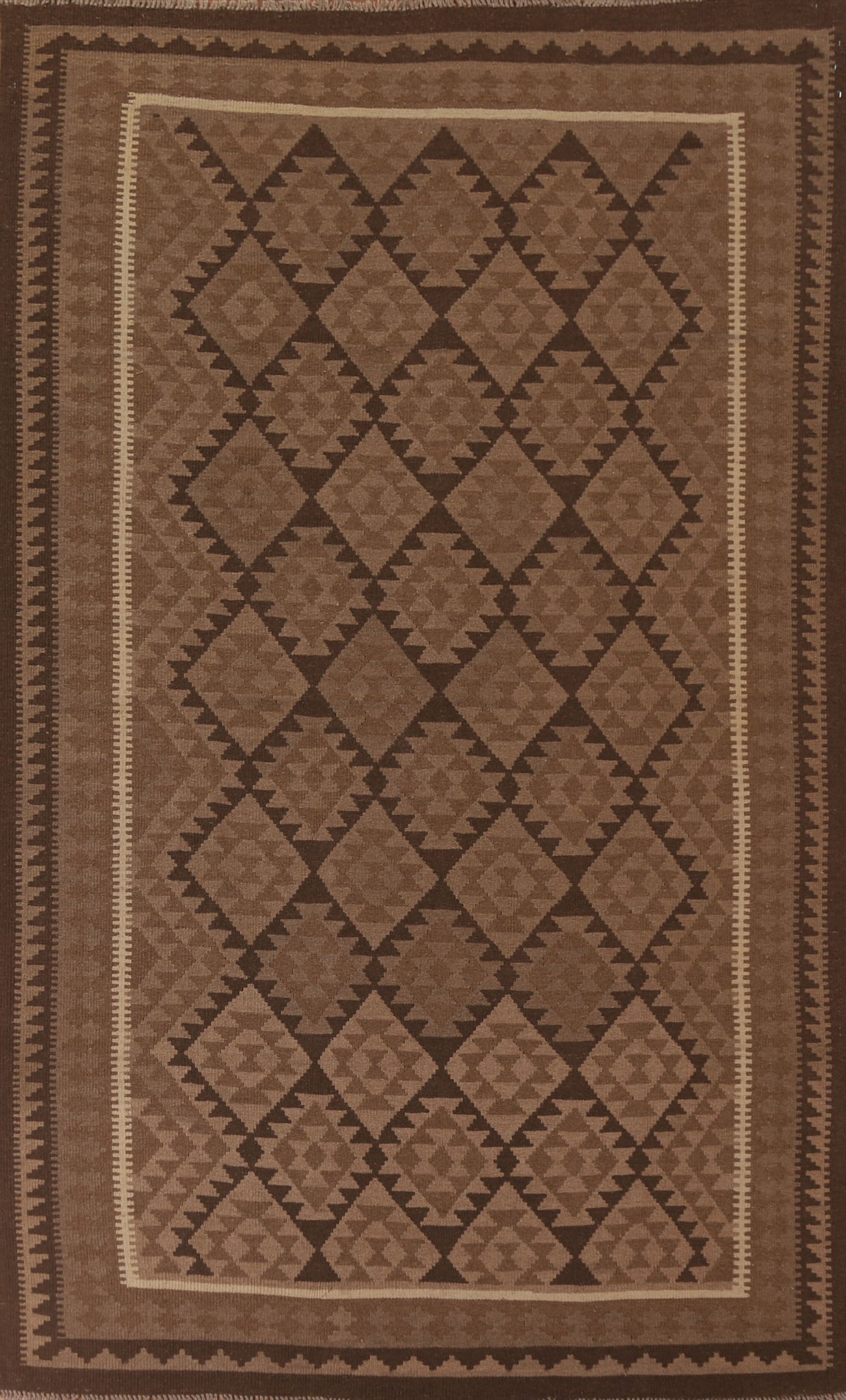 Reversible Wool Kilim Brown Area Rug 7x10