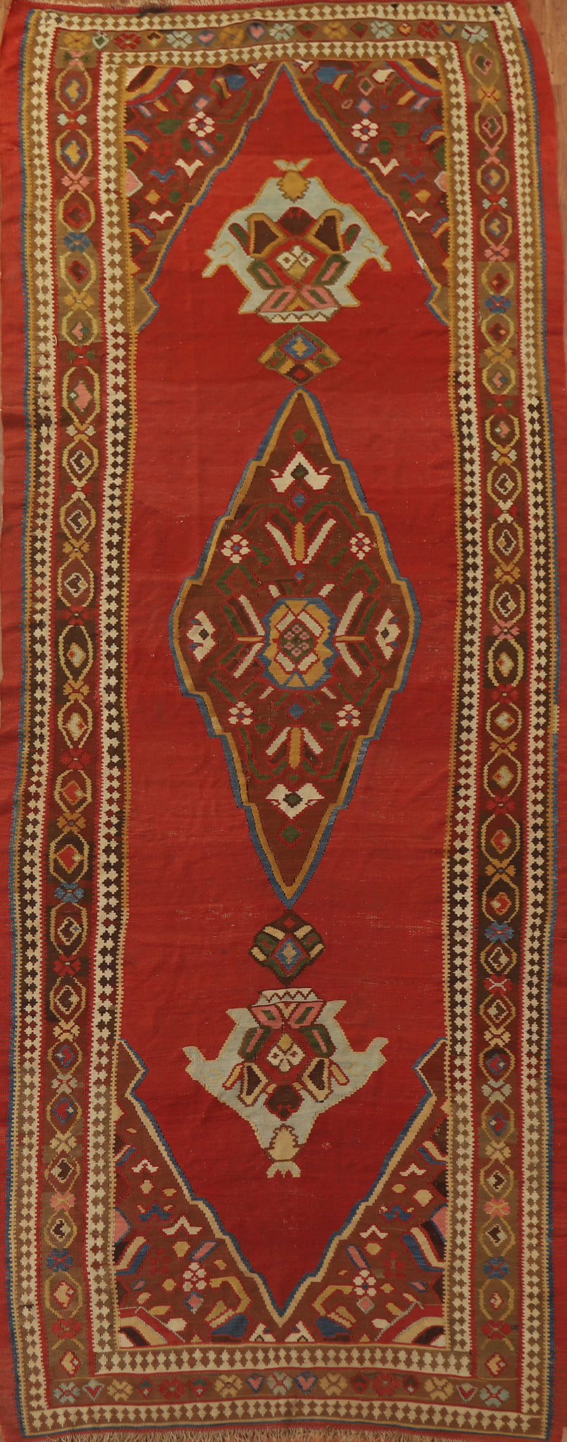 Antique Vegetable Dye Kilim Bidjar Senneh Persian Rug 5x15