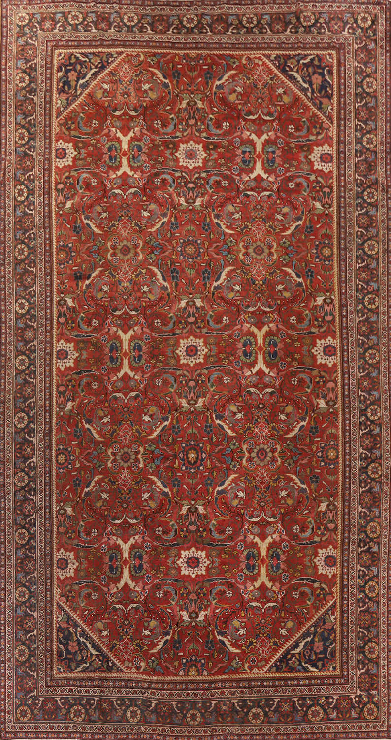 Pre-1900 Antique Mahal Vegetable Dye Persian Large Rug 10x18