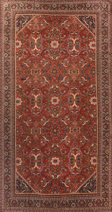 Pre-1900 Antique Mahal Vegetable Dye Persian Large Rug 10x18